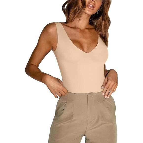 REORIA Butsmooth® Women’s  Plunge Deep V Neck Bodysuits Tops Large NEW NWT - Picture 1 of 5